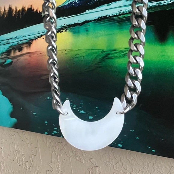 Mother of pearl moon stainless steel cuban link thick choker necklace boho - Picture 7 of 16